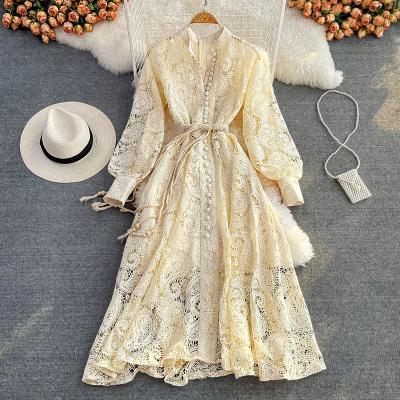 China Women Viable Bridesmaids Dresses Spring Autumn Floral Print Lace Dress Vestidos Elegantes Para Mujer Long Lantern Sleeve Embroidery for sale