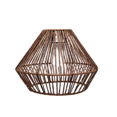 China Antique Home Decor Rattan Lampshade Paper Wicker Hanging Rope Woven Lamp Shade for sale