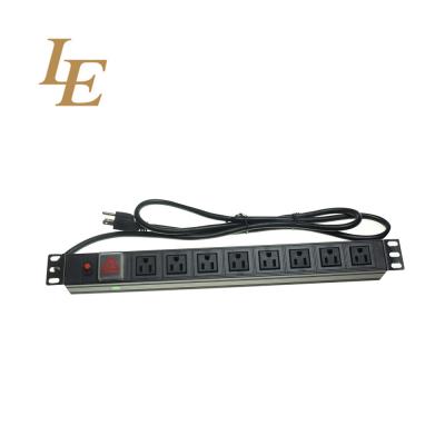 China Black Color Server Rack PDU 1U 15A 8 Way US Aluminum Data Rack Mount 19 Inch for sale