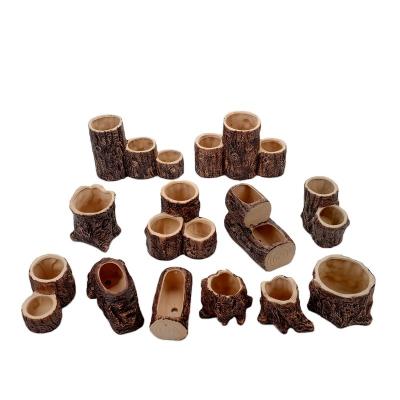 China wholesale Durable Ceramic Wooden Material Fleshy Plant Pattern Tree Head Flower Pot Set Garden Desktop Plant Potting for sale