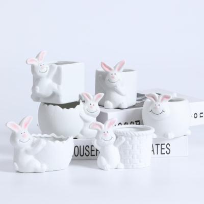 China Cartoon Minimalist Ceramic Animal Small Flowerpot Cute Rabbit Pots For Plants for sale