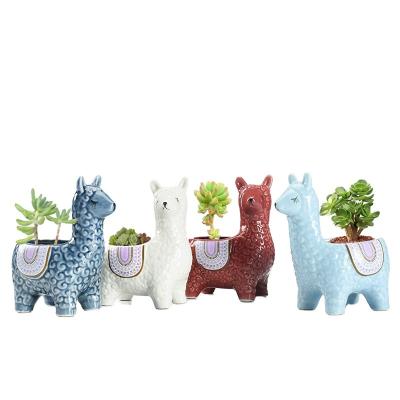 China Home Cute Alpaca Flower Gift Decor Planter Animal Flower Pot Strong Ceramic Animal Succulent Pots for sale