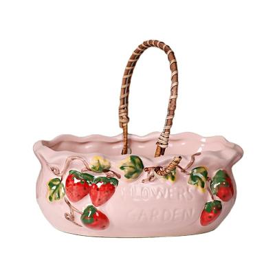 China European Creative Pastoral Ceramic Pottery Basket Flower Pot Plant Pot Flower Succulent Planter for sale