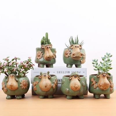 China Lovely minimalist ceramic ceramic animal flower pot flower pot plant cartoon creative home for sale