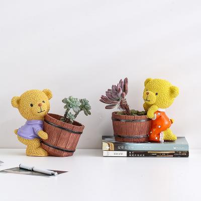 China Breathable Painted Resin Plant Juicy Flowerpot Cartoon Twisted Head Bear Durable Material Small Bear Home Decor for sale