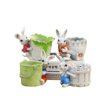 China European juicy creative cartoon flowerpot durable flowerpot material cute resin rabbit flowerpot home decoration for sale