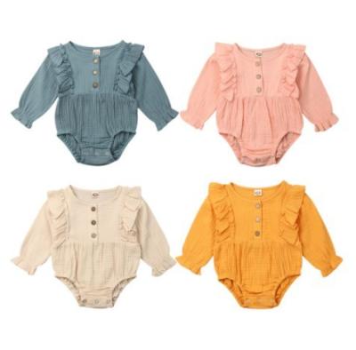 China 100% Cotton Baby Design Solid Ruffled Cardigan Long Sleeve Romper for sale