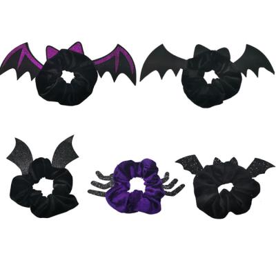 China Girls Hair Decoration Custom Design And Size Halloween Hair Scrunchies With Bat Wing Spider for sale