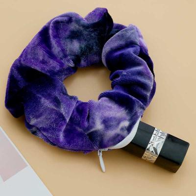 China Newest Girls Hair Decoration Zipper Velvet Hair Scrunchies and Customize Color and Material for Lady for sale