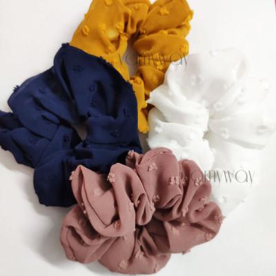 China Chiffon Hair Tie Dot Scrunchie in Swiss Navy Mustard Pink and White Vintage for sale