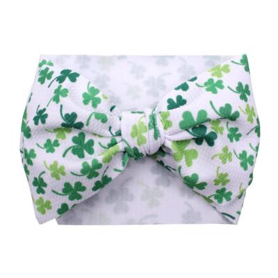 China Girls Hair Decoration St Patricks Day Shamrock Shamrock Clover Bow Stretchy Headwrap Headband for sale