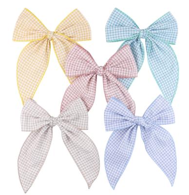 China Girls Hair Decoration Sailor Fable Large Checked Oversized Hair Bows With Alligator Hair Clip For Girls for sale