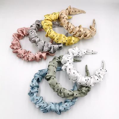 China Daily wear ruffle scrunchy headband with dot print for sale