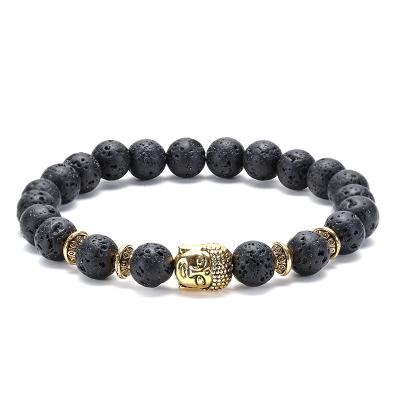 China Comfort Fit Jewelry Wholesale Stretch Black Round Beads Natural Stone Buddhism Lava Stone Amethyst Bracelet for sale