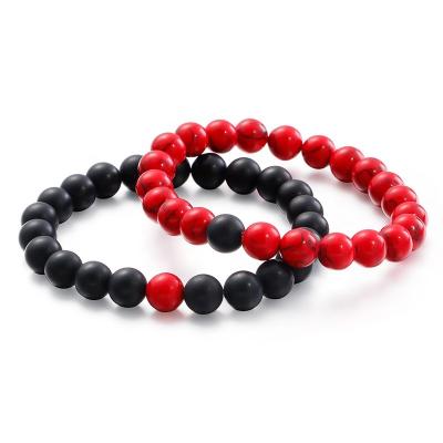 China Comfort fit JG PEARL natural stone yoga beaded elastic bracelet in black and red color for sale