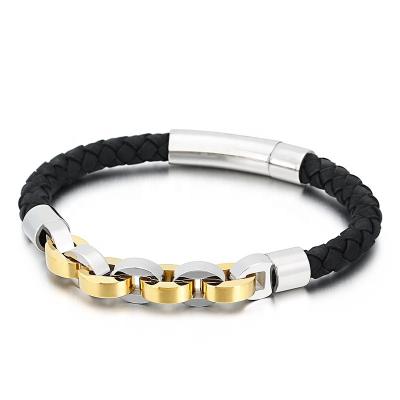 China Hot Sale Fashionable Vintage Wide Mens Calsp Leather Magnetic Bracelet for sale