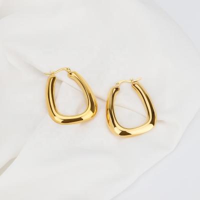 China FASHIONABLE Geometric Square 18K European and American Style Gold Plated Stainless Steel Hollow Circle Huggie Earrings For Women 2021 for sale