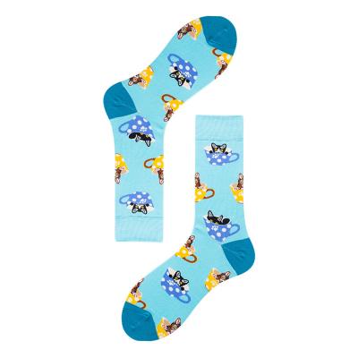 China Puppy corn cartoon cotton men's and women's happy medium tube socks Insti style socks viable warm style border socks for sale