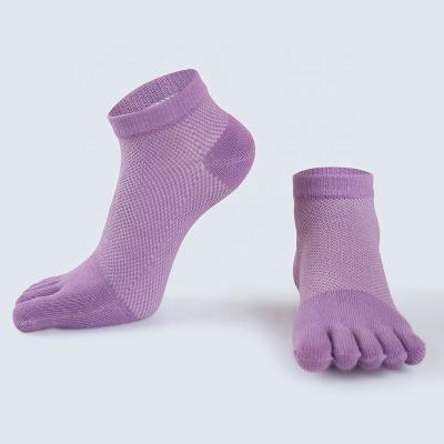 China Running logo production line 5 toe sports 5 toe five-finger antibacterial women's white low split-toe socks high quality 100% cotton manuf for sale