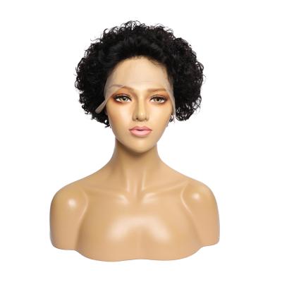 China Afro Kinky Curly Headband Pixie Curls Wig With Lace Bob Short Wig Lace Frontal 13x1 Natural Hair Luster Free Sample Human Wig for sale