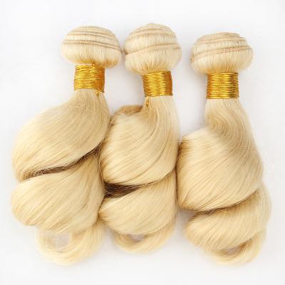 China Luster Wholesale Natural White Blonde Hair Weft Extensions Weave Honey Blonde 613 Brazilian Virgin Hair Weave Bundles for sale