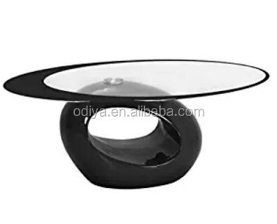 China Traditional Contemporary Decor High Glossy Fiberglass Oval Glass Gravity Coffee Table for sale