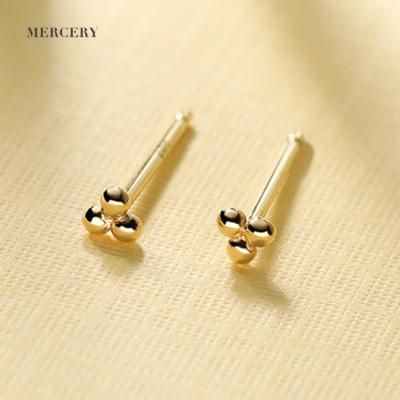 China Fashion Charm Real 14k Gold Real 14k Gold Cheap Women's Mercery Solid Gold Stud Earrings Solid Beaded Stud Earrings Round Ball Cheap for sale