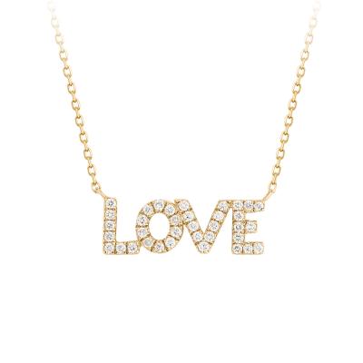 China Romantic Solid Gold Diamond Necklace Love Words Pendant 14K Initial Letter Necklace Valentine's Day Jewelry Mercery Lover's Gift for sale