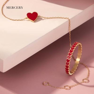 China Mercery Jewelry 14K Solid Gold Trendy Jewelry Bangle Romantic Red Heart Bangle 2022 Valentine's Day Gift for sale