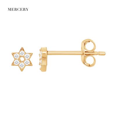 China Fashion Charm Solid Gold Mercery 14K Gold Stud Earrings Aretes De Mujer Stud Earrings Wholesale With Diamond Aretes De Moda for sale