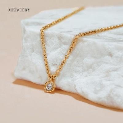 China FASHIONABLE Rantai Leher 14K Solid Gold Necklaces Mercery Charm Joyful Stone Necklace Diamond Pendant Necklaces Clavicle Chain Halskette for sale