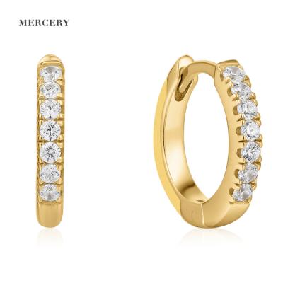 China Pretty Durable 18K 9K 14K Gold Plated Earring CZ AAA Pretty White Silver 925 Sterling Zircon Huggies Earring for sale