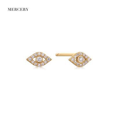 China CLASSIC Mercery Earing Handmade Diamond Pure Gold 14K Jewelry Studs Evil Eye Turkish Pure 14K Gold Solid Earring Studs for sale