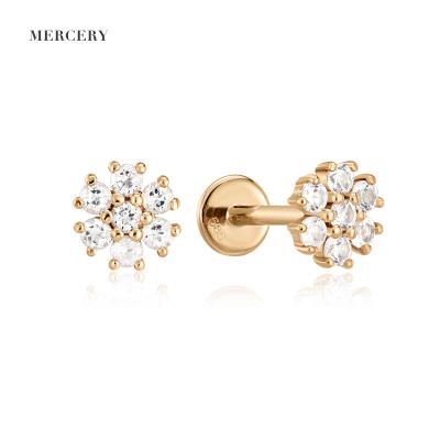 China Piercing Studs Topaz Earrings Set Piercing Jewelry White Stone Pierc Stud 14K 18K Gold Solid Flower Cute Tiny Pure Shape Earring for sale