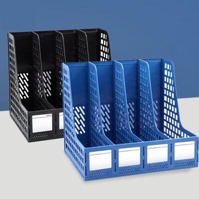 China Manufacturers Wholesale New Standing Sollapsible Plastic Desktop Black Quadruple Magazine Folder Holder Of Desk Manager For Office for sale