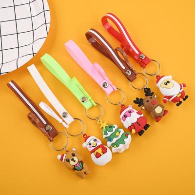 China Wholesale 2021New Christmas Cartoon Cute Santa Claus Tree Gift PVC 3d Pendant Key Chain For Xmas Gifts for sale