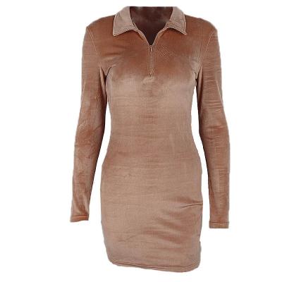 China New Arrivals Women's Sexy V-Neckline Solid Color Slim Fit Casual Velvet Mini Dress Long Sleeve Dress for sale