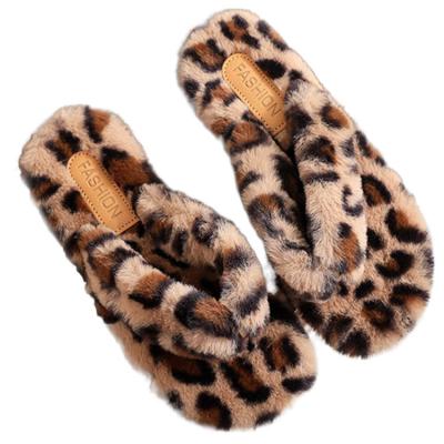 China Fashion trend wholesale 2022 winter warm style leopard print fur women shoes large size border commercial lady slippers slip slippers for sale