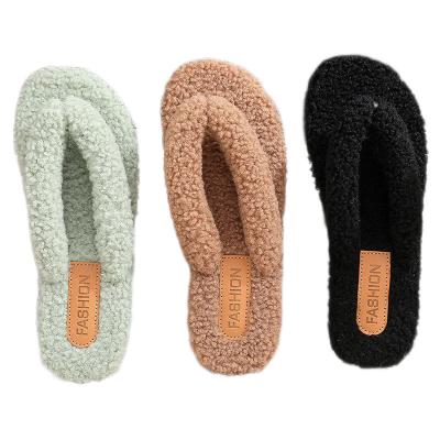 China Wholesale Fashion Trend Shoes Fur Flip Flops Plush Thong House Female Hairy Slippers for Women and Ladies for sale