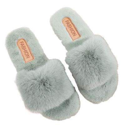 China New Plush Trend Fashion Flat Faux Fur Open Toe Slips Luxury Women Indoor Plush Home Bedroom Shoes And Comfort Fluffy Slippers for sale