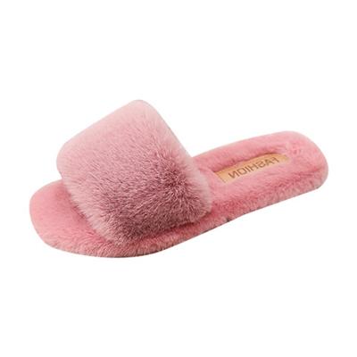 China Home Slippers Fashion Plush Faux Fur Toe Indoor Outdoor Wear Thick Leisure Fashion Cross Hairy Women Open Cotton Slippers Home Slippers for sale