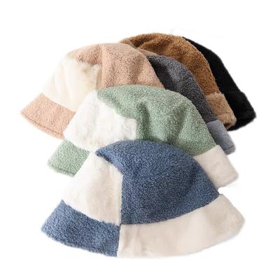 China 2022 Designer Fashion 4 Colors Stripe Print Fisherman Hats Imitation Rabbit Hair Fur Bucket Hat Warmth/Winter Hat For Women for sale