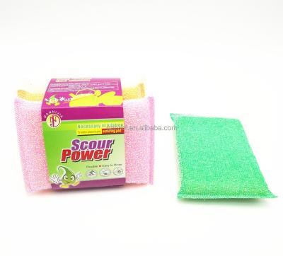 China 4pcs Sponge Kitchen Sustainable Non-scratch Cleaning Scouring Pad In Fluorescence Color for sale