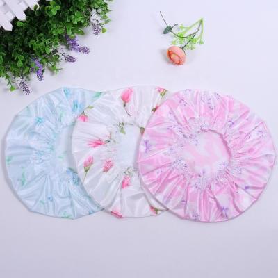 China EXFOLIATE Promotional Cheap Floral Print 3pk Hair Buffing Hat Water Resistant Durable Shower Cap for sale