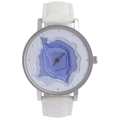 China 2021 New Style Fashion 3D Dial Face Retro Leather Strap Quartz Watch Waterproof Unisex Abstract Art Casual Watch for sale