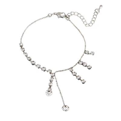 China FASHIONABLE factory wholesale cheap rhinestone tassel zircon stainless steel anklet dangling anklets for women for sale