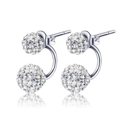 China Beautiful Cute Girl's Earrings Channel Butterfly Double CC High End Sterling Silver Ball Rhinestone Earrings for sale