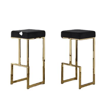 China Eco-friendly Modern Elegant Gold Furniture Velvet Stainless Steel Design Vintage Bar Stool Chrome Finish Chair For Home Bar Cafe for sale