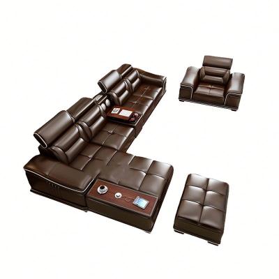 China Modern modern convertible L shape living room furniture sofa metal leather sofa set furniture excellent quality sectional smart sofa set for sale