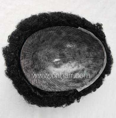 China Cheap Price Curl PU Skin Afro Hairpiece Toupee For Black Man for sale